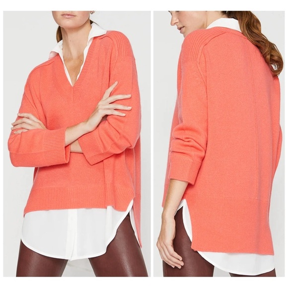 Brochu Walker The Looker Layered V-Neck Wool Cashmere Geranium Sweater size XS - Picture 1 of 16